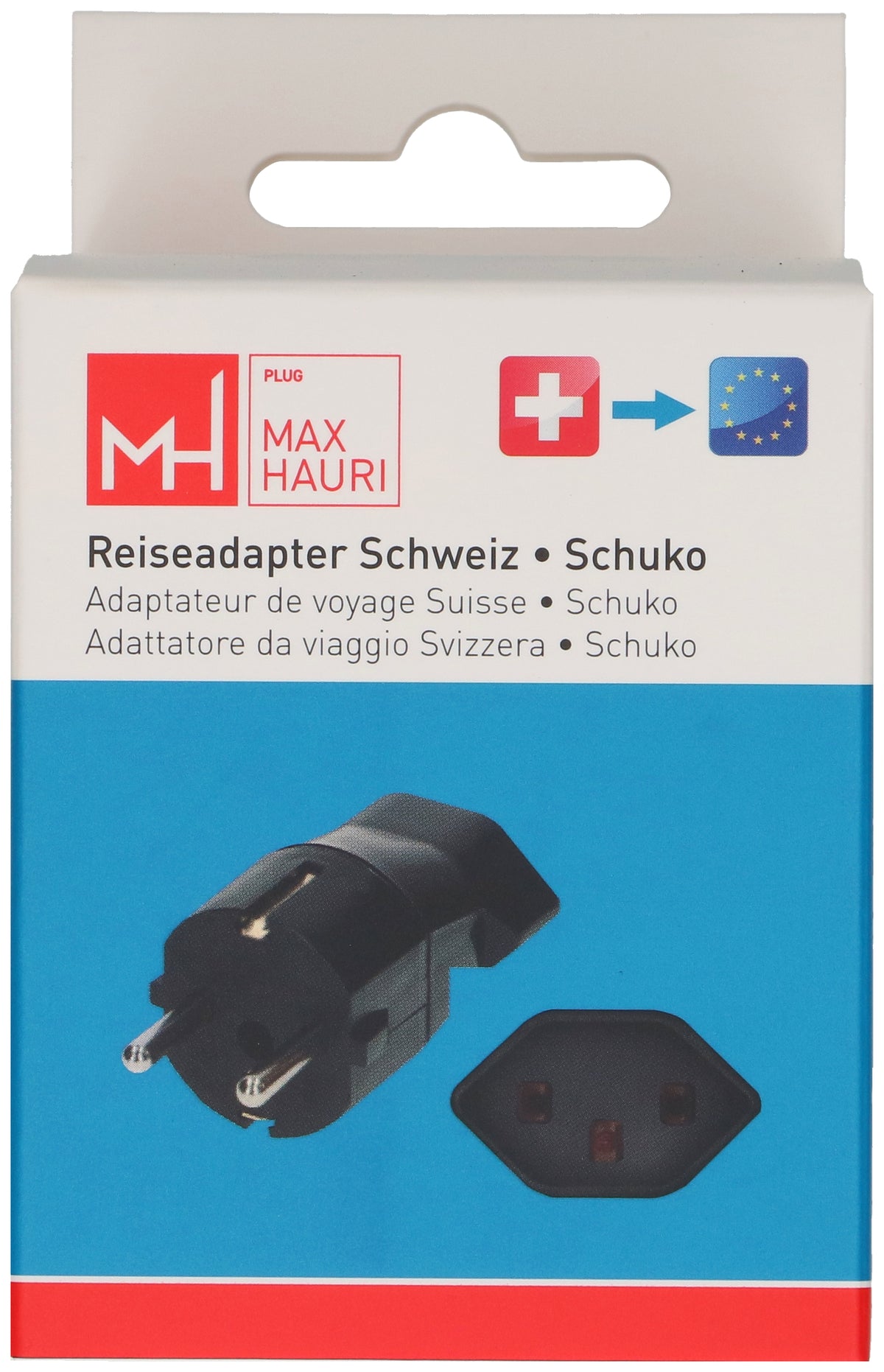 Max Hauri AG Reiseadapter – Schuko (Typ F) zu Typ 23 (T23) – geerdet – schwarz