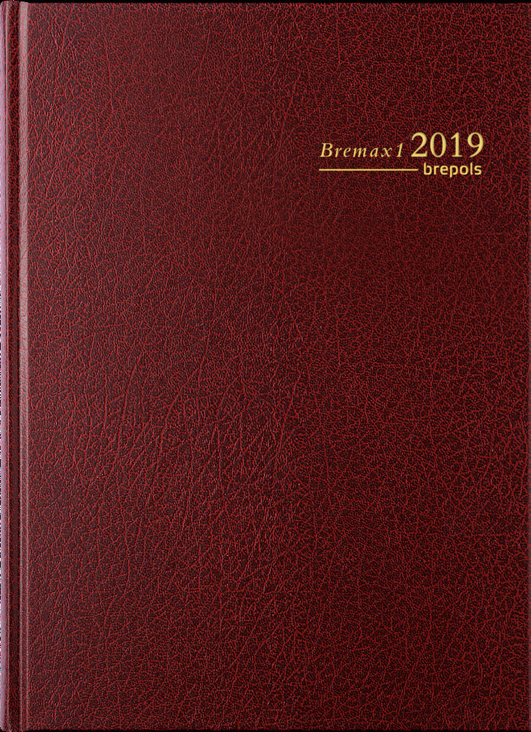 Brepols Bremax Agenda – 1 Tag/Seite, gebunden, 21 × 29 cm, 2026, 1/4-Stunden-Takt, Bordeaux