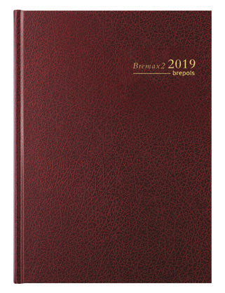 Brepols Bremax 2 Agenda – 1 Tag/2 Seiten, gebunden, 21 × 29 cm, 2026, 1/4-Stunden-Takt, Bordeaux, FSC