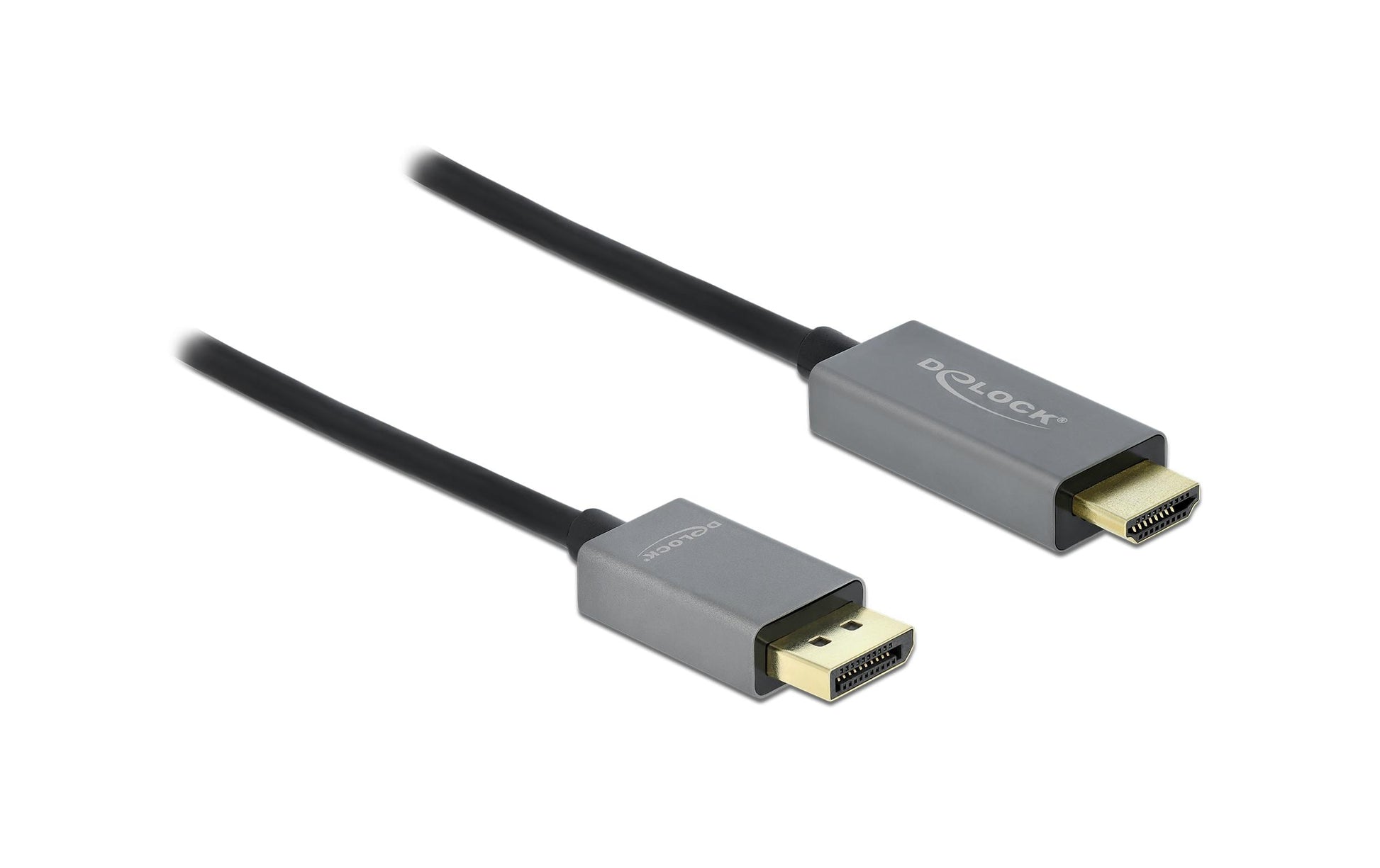 DeLOCK DisplayPort auf HDMI Kabel DP 1.4 4K 60 Hz – 1 m – aktiv, HDR – Schwarz/Grau