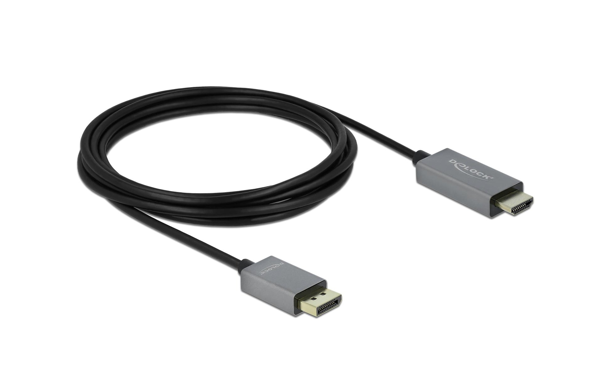 DeLOCK DisplayPort auf HDMI Kabel DP 1.4 4K 60 Hz – 2 m – aktiv, HDR – Schwarz/Grau