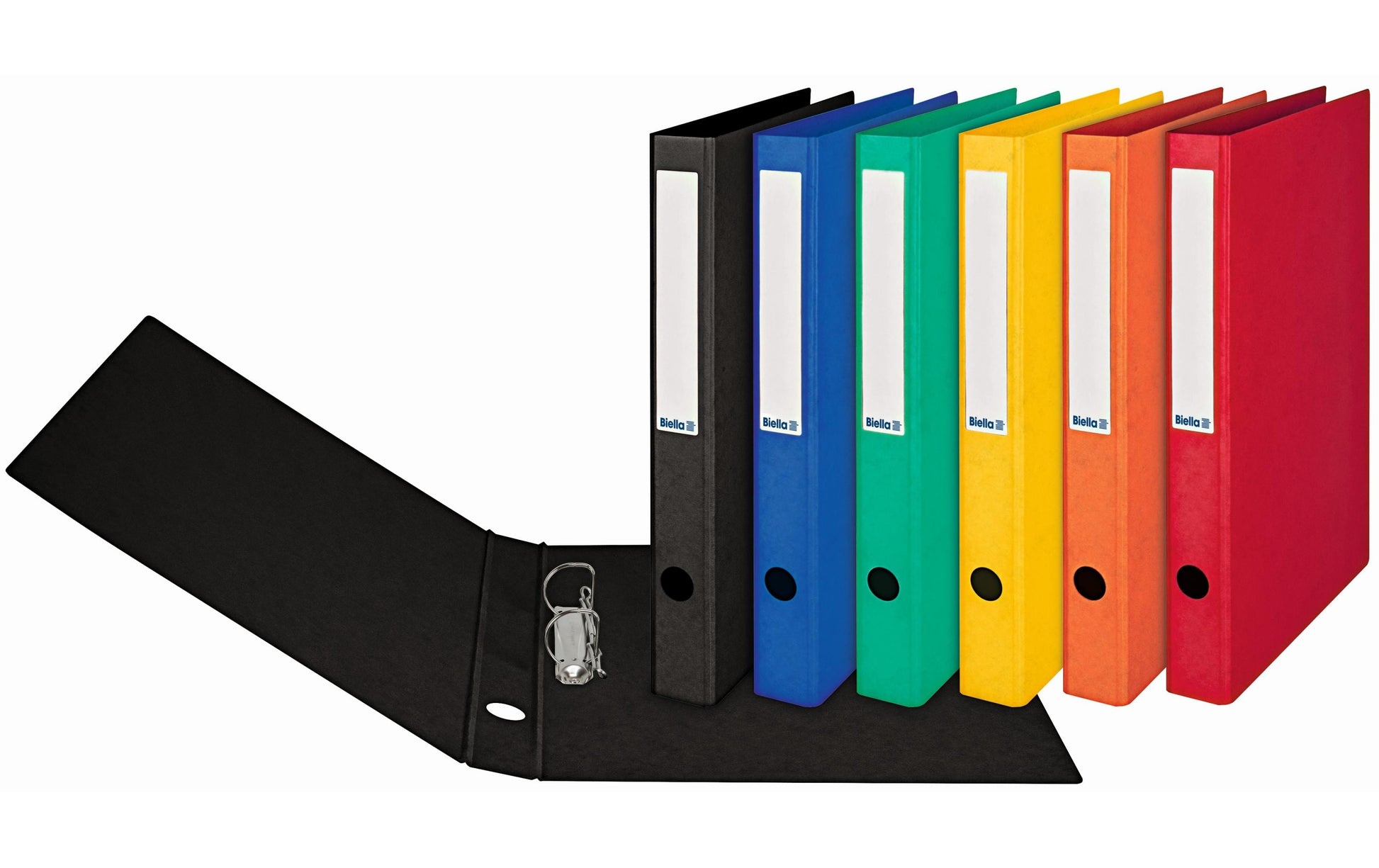 Biella Zeigebuch – A4 Hochformat – 2-Ring Bügelmechanik, Ø 25 mm, Rücken 31 mm – Schwarz, Karton, mit Griffloch