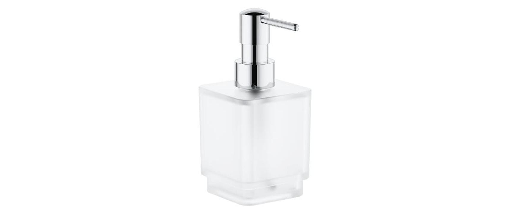 GROHE Selection Cube – Seifenspender, manuell, 300 ml, Wandmontage, Metall, Chrom, B 88 × H 79 × T 228 mm