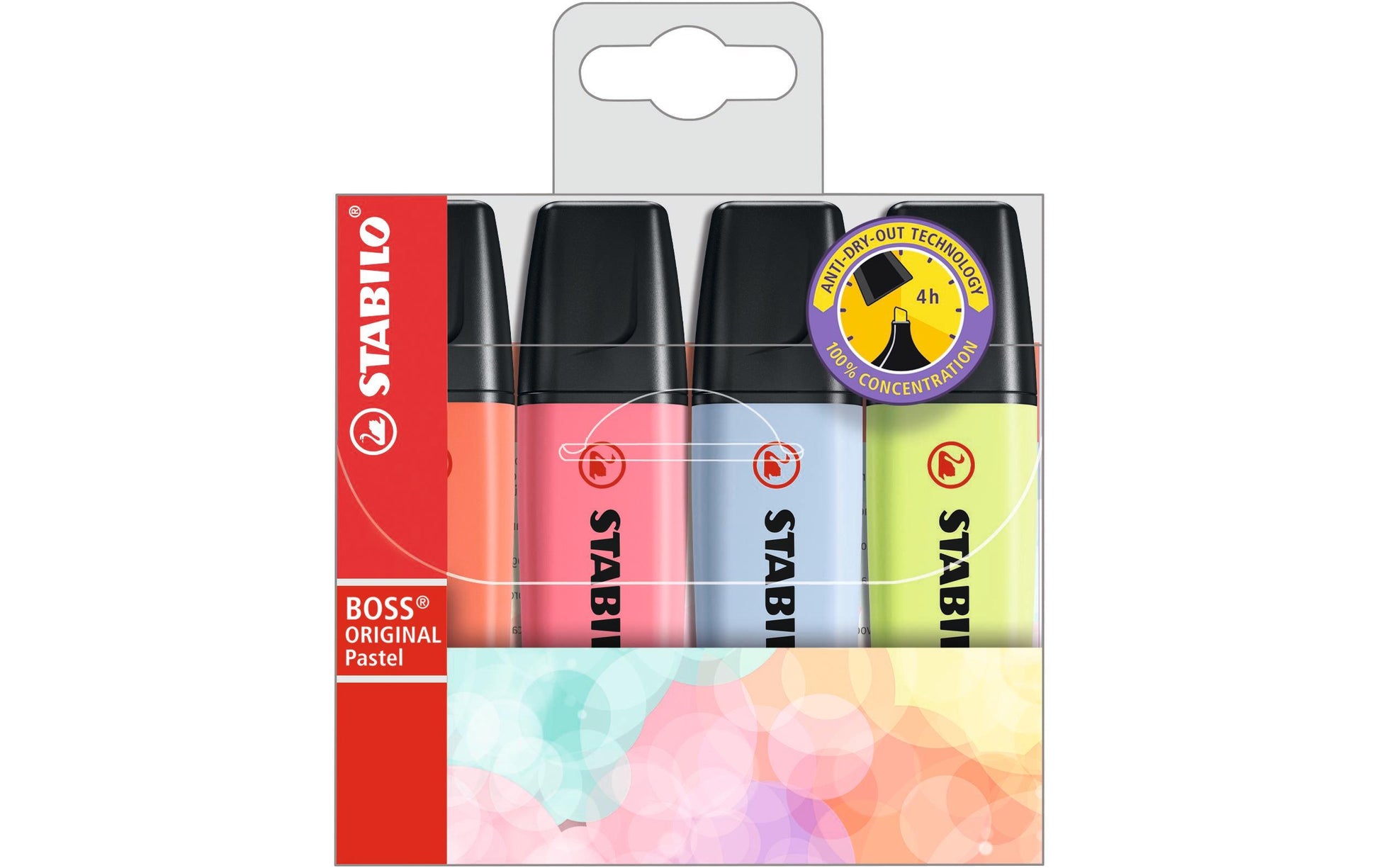 STABILO BOSS Original Textmarker Set 4 Pastellfarben – Keilspitze, 2–5 mm