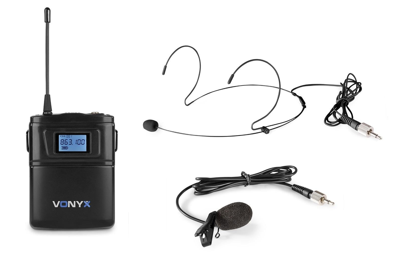 Vonyx WM5 WM60B Lavalier- / Headset-Mikrofon 2er-Set – 3,5-mm-Klinke, Kabellos (863–865 MHz), Niere, 40–17'000 Hz