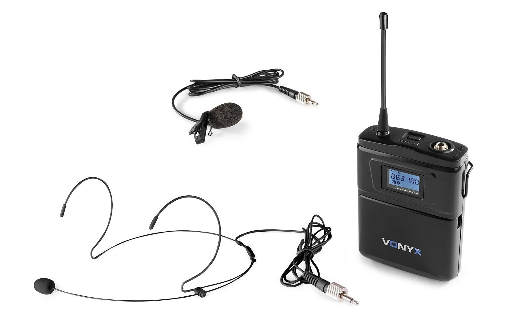 Vonyx WM5 WM60B Lavalier- / Headset-Mikrofon 2er-Set – 3,5-mm-Klinke, Kabellos (863–865 MHz), Niere, 40–17'000 Hz