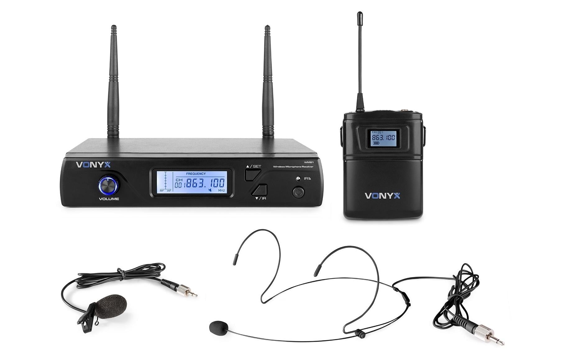 Vonyx WM61B Headsetmikrofon – XLR, 6,3 mm Klinke, Kabellos (UHF, 16 Kanäle), Niere, 40–17'000 Hz