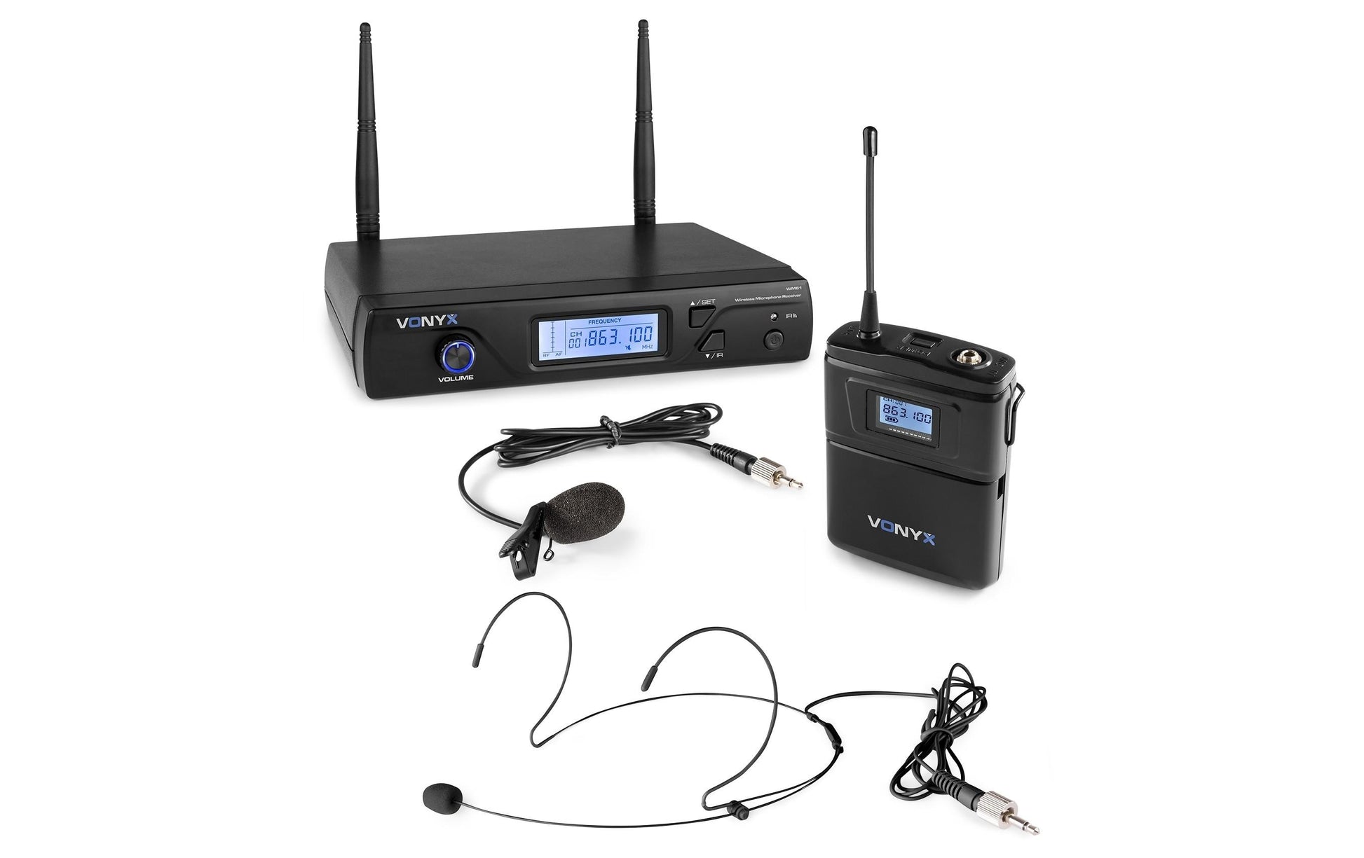 Vonyx WM61B Headsetmikrofon – XLR, 6,3 mm Klinke, Kabellos (UHF, 16 Kanäle), Niere, 40–17'000 Hz