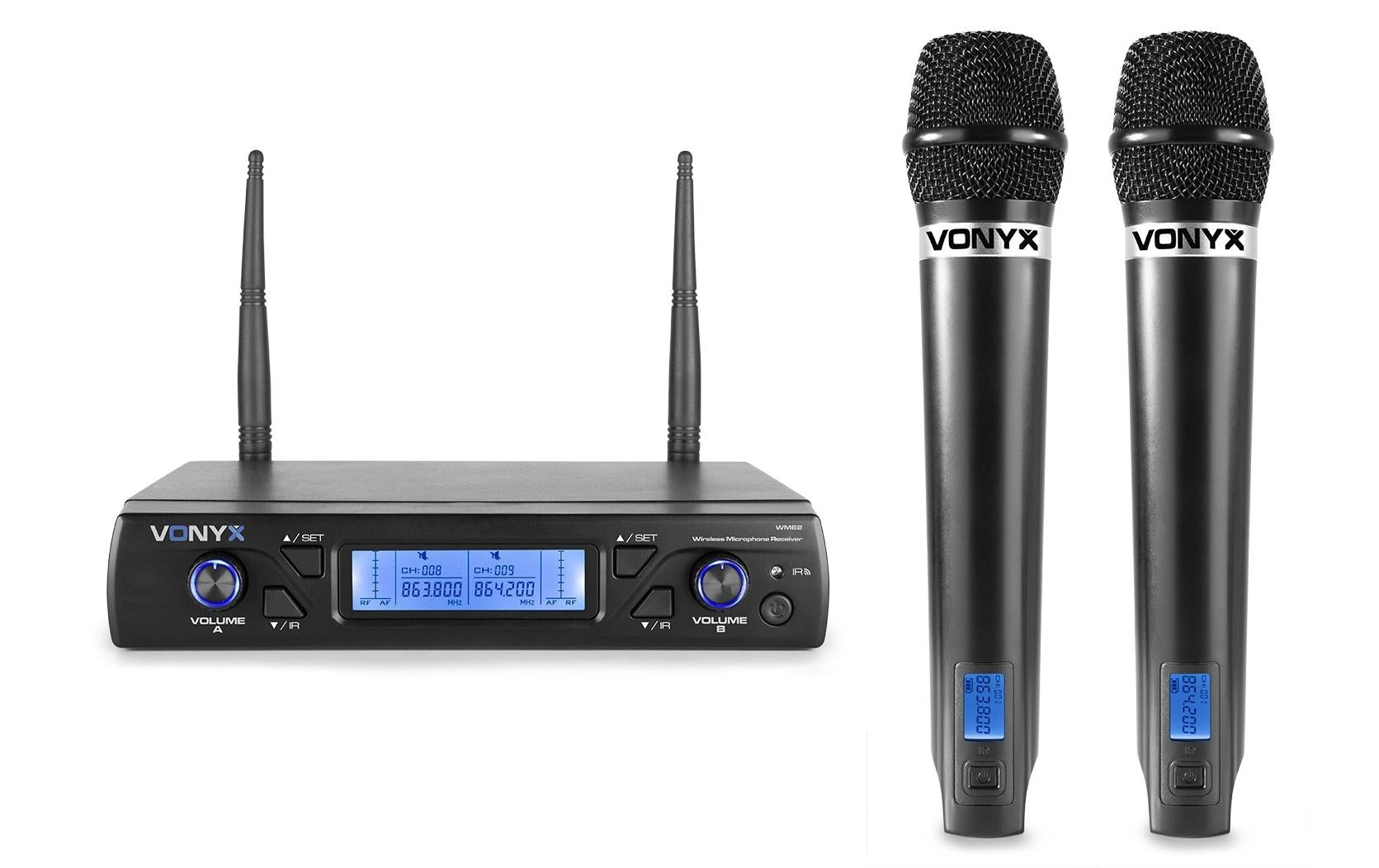 Vonyx WM62 – Bühnenmikrofon 2er-Set – XLR, 6,35 mm Klinke, Kabellos (UHF), 40–17'000 Hz