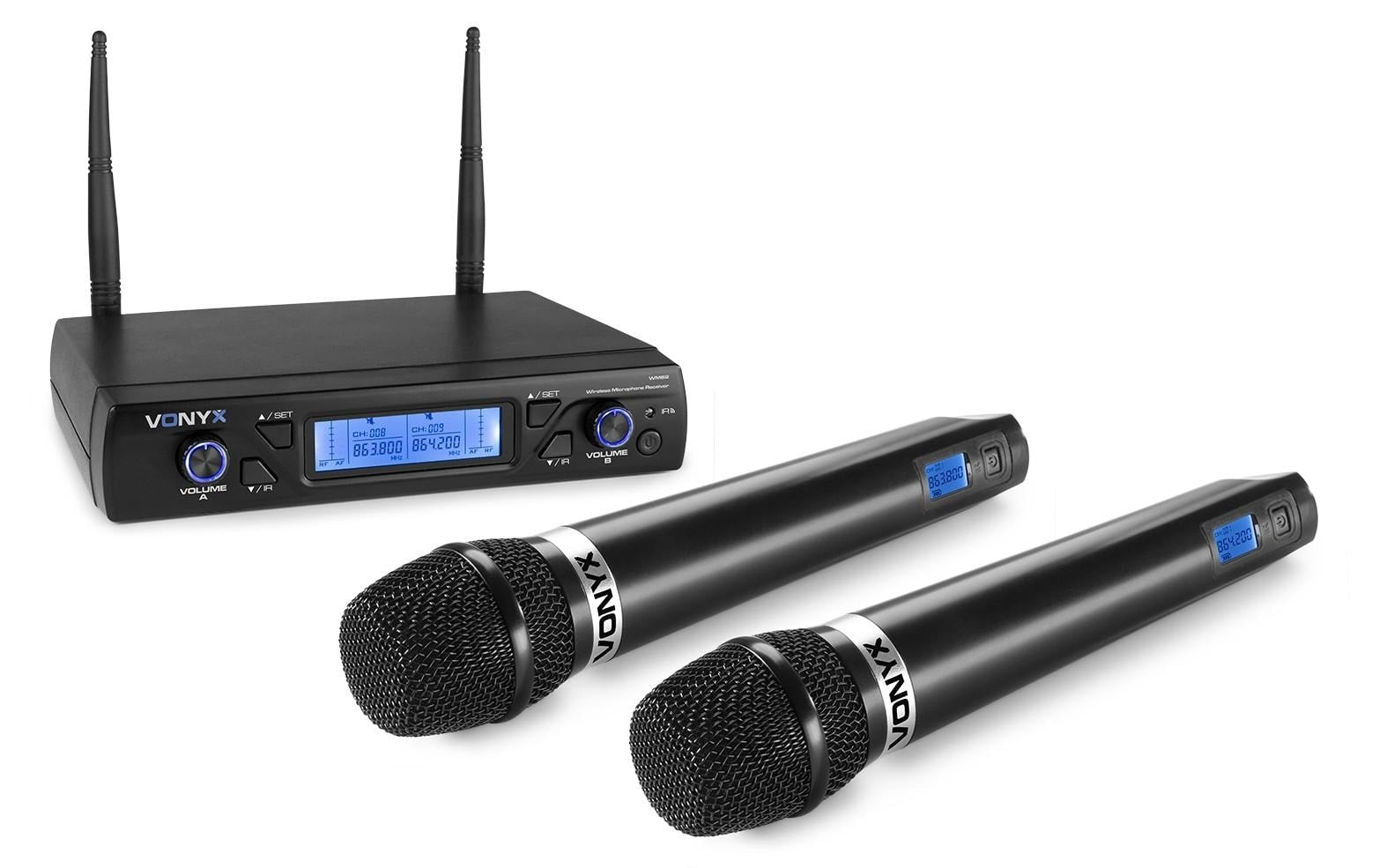 Vonyx WM62 – Bühnenmikrofon 2er-Set – XLR, 6,35 mm Klinke, Kabellos (UHF), 40–17'000 Hz