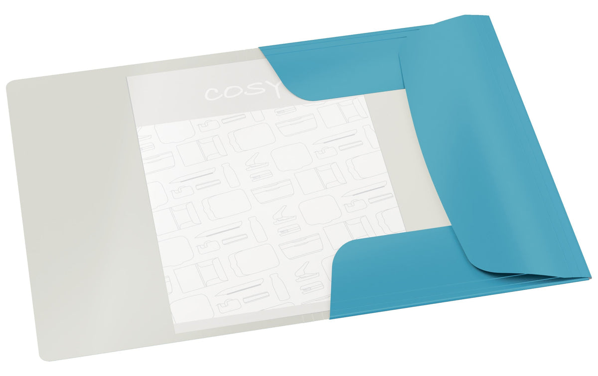 Leitz Cosy Eckspannermappe A4 – 3 Klappen, Gummiband, Karton, Blau, bis 150 Blatt