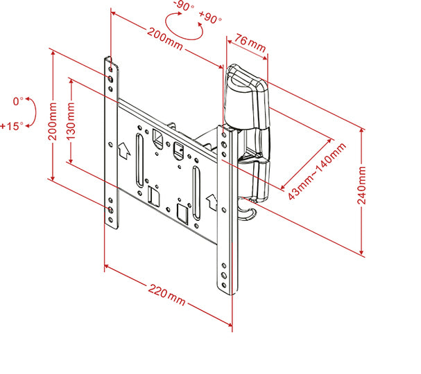 Multibrackets Flexarm Tilt & Turn II S – Wandhalterung, neigbar, für 24", VESA 200×200, bis 25 kg, schwarz
