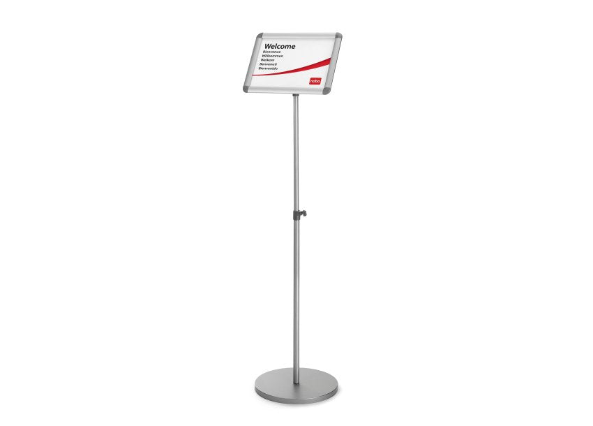 Nobo Infoständer Premium Plus – für A3 hoch/quer, silber/hellgrün, Metall, 300×300×900 mm