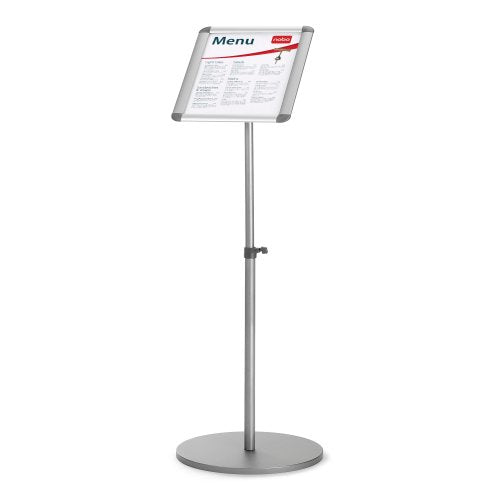 Nobo Infoständer Premium Plus – für A3 hoch/quer, silber/hellgrün, Metall, 300×300×900 mm