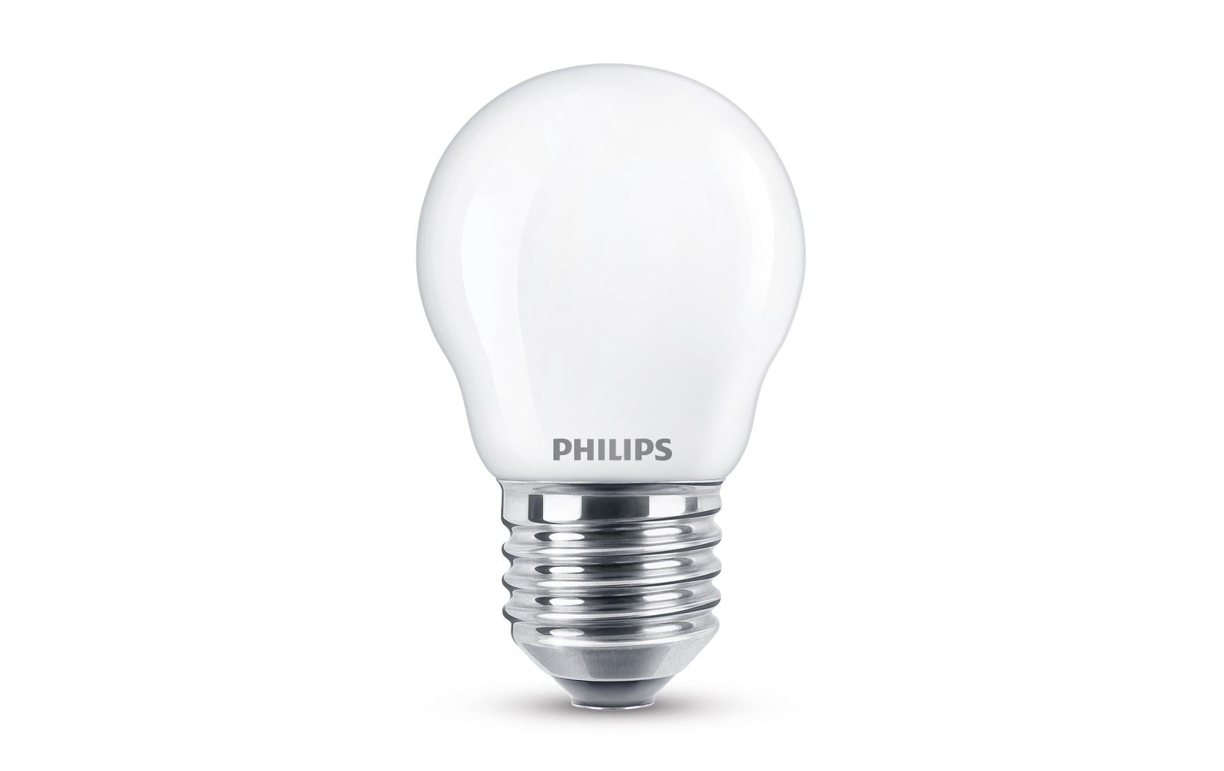 Philips by Signify Philips LED-Leuchtmittel E27 P45 – Warmweiss 2700 K, 250 lm, 2,2 W – IP20 – 1 Stk. – Weiss, Glas