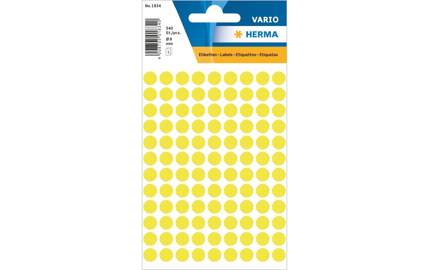 HERMA Vario Schmucketiketten – Motiv Farbpunkte – Papier, 540 Stk, 5 Bogen, Ø 8 mm
