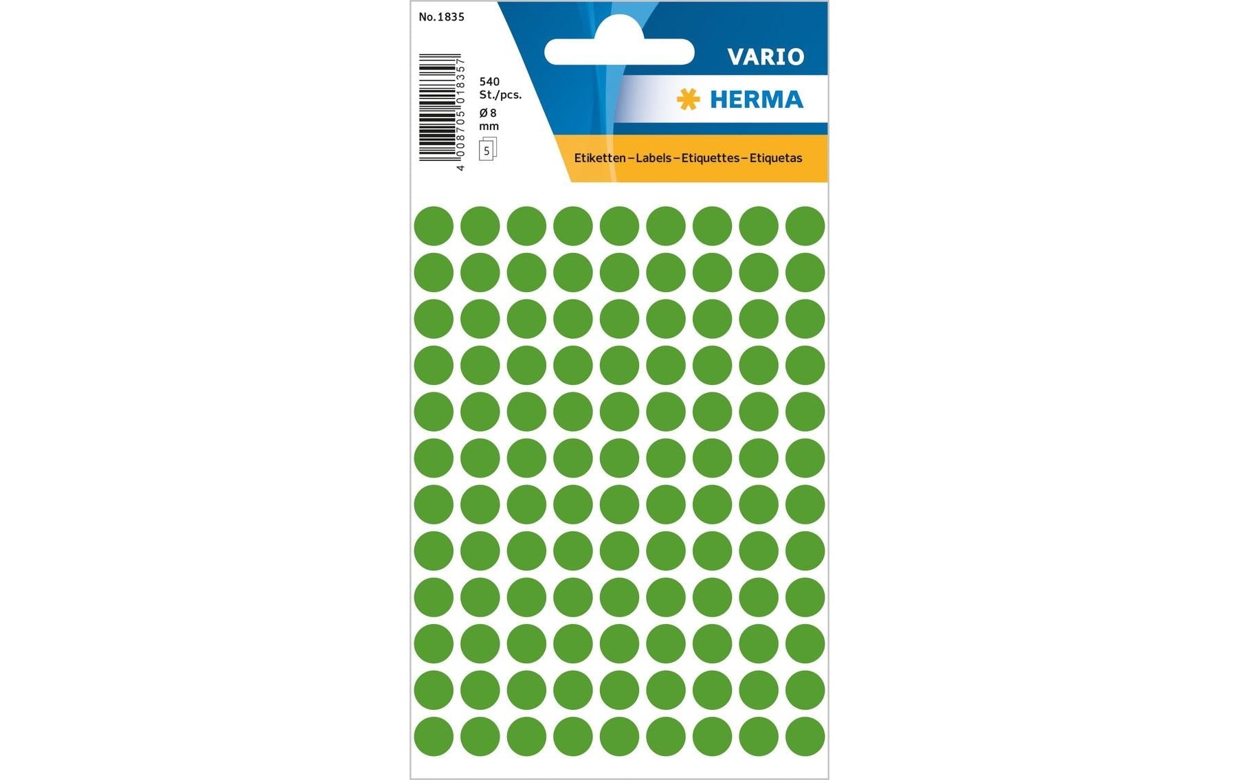 HERMA Vario Schuletiketten – Motiv Farbpunkte – Ø 8 mm, 540 Stk, 5 Bogen, Papier, permanent haftend