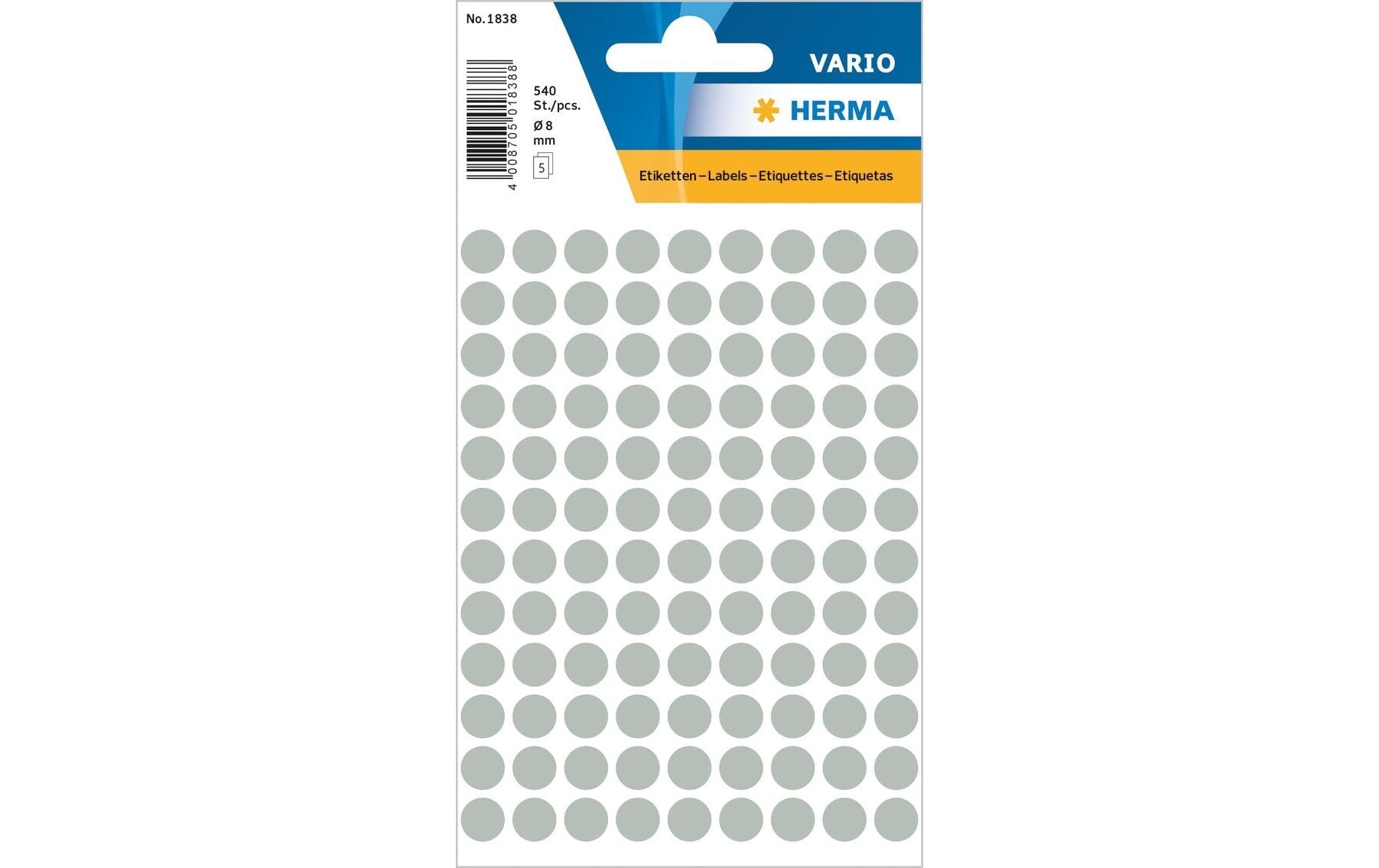 HERMA Schmucketiketten – Motiv Farbpunkte – Papier, 540 Stk, 5 Bogen, Ø 8 mm