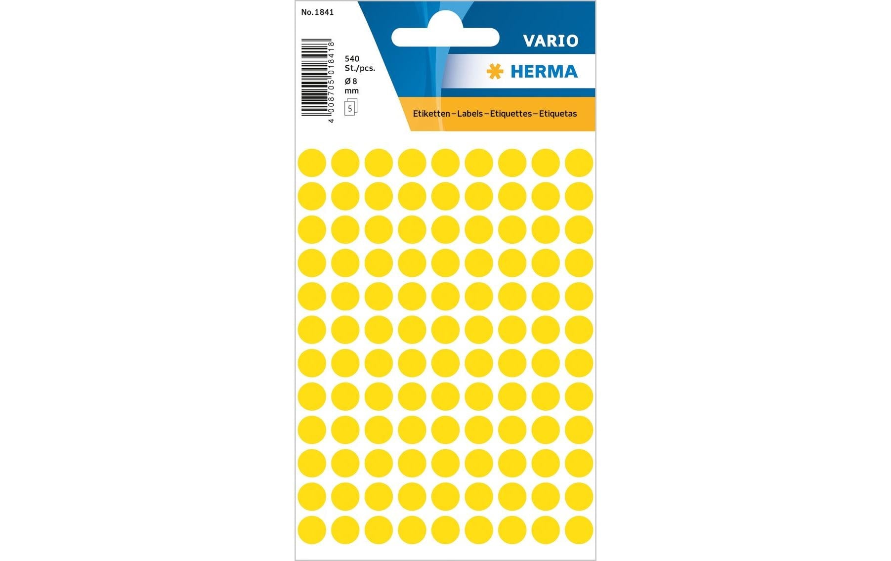 HERMA Vario Schuletiketten – Motiv Farbpunkte – Ø 8 mm, 540 Stk, 5 Bogen, Papier, permanent haftend