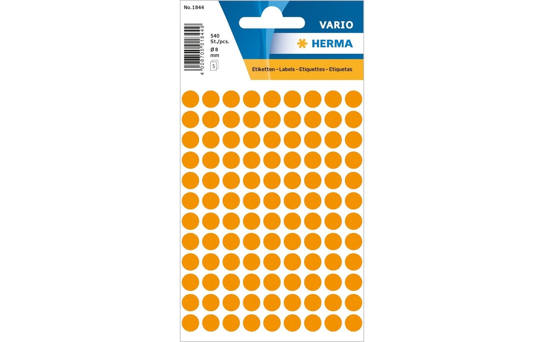 HERMA Vario Schuletiketten – Motiv Farbpunkte – Ø 8 mm, 540 Stk, 5 Bogen, Papier, permanent haftend