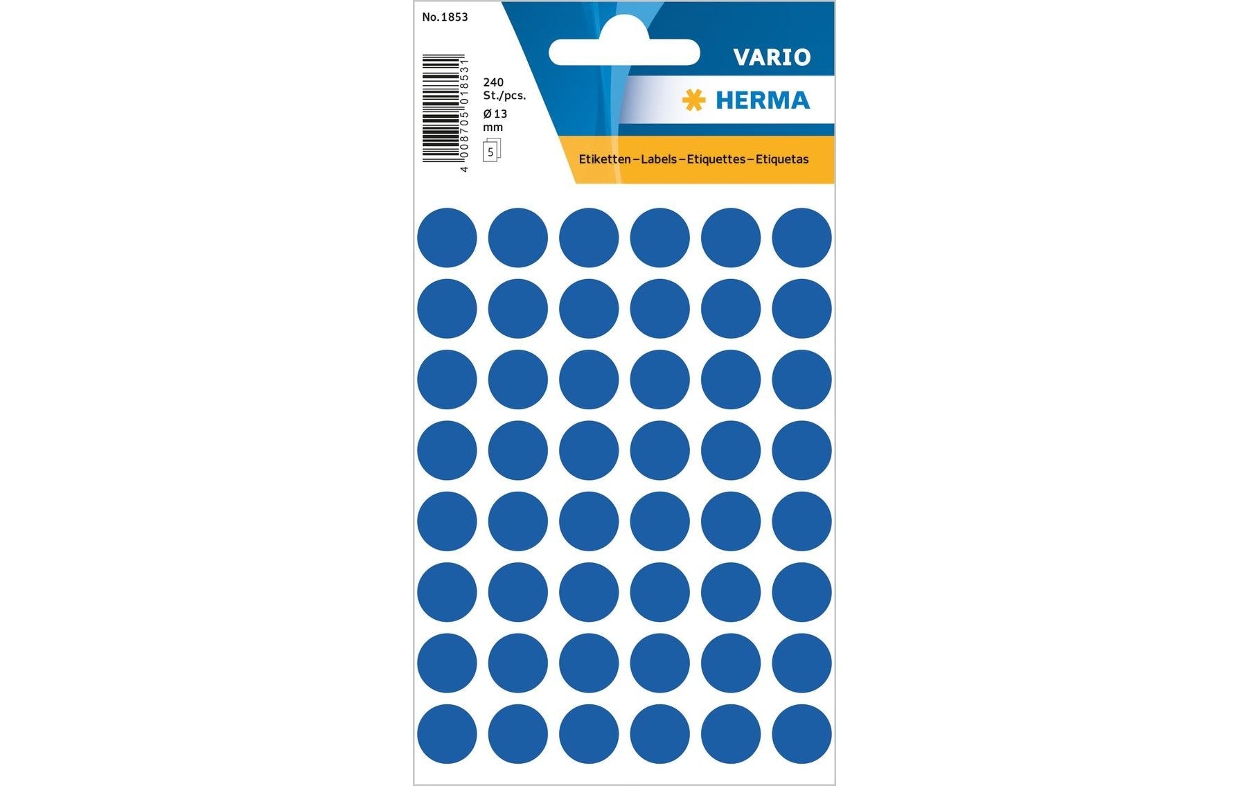 HERMA Vario Schmucketiketten – Motiv Farbpunkte, Papier, 240 Stk, 5 Bogen, Ø 13 mm