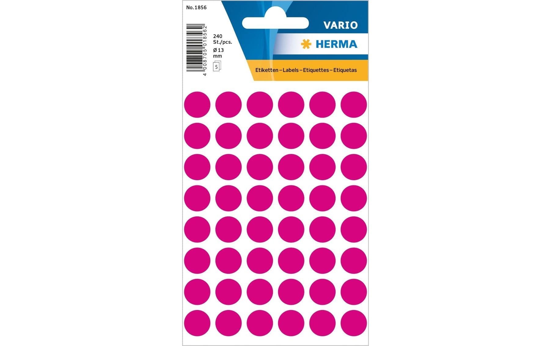 HERMA Vario Schuletiketten – Motiv Farbpunkte – Ø 13 mm, 240 Stk, 5 Bogen, Papier