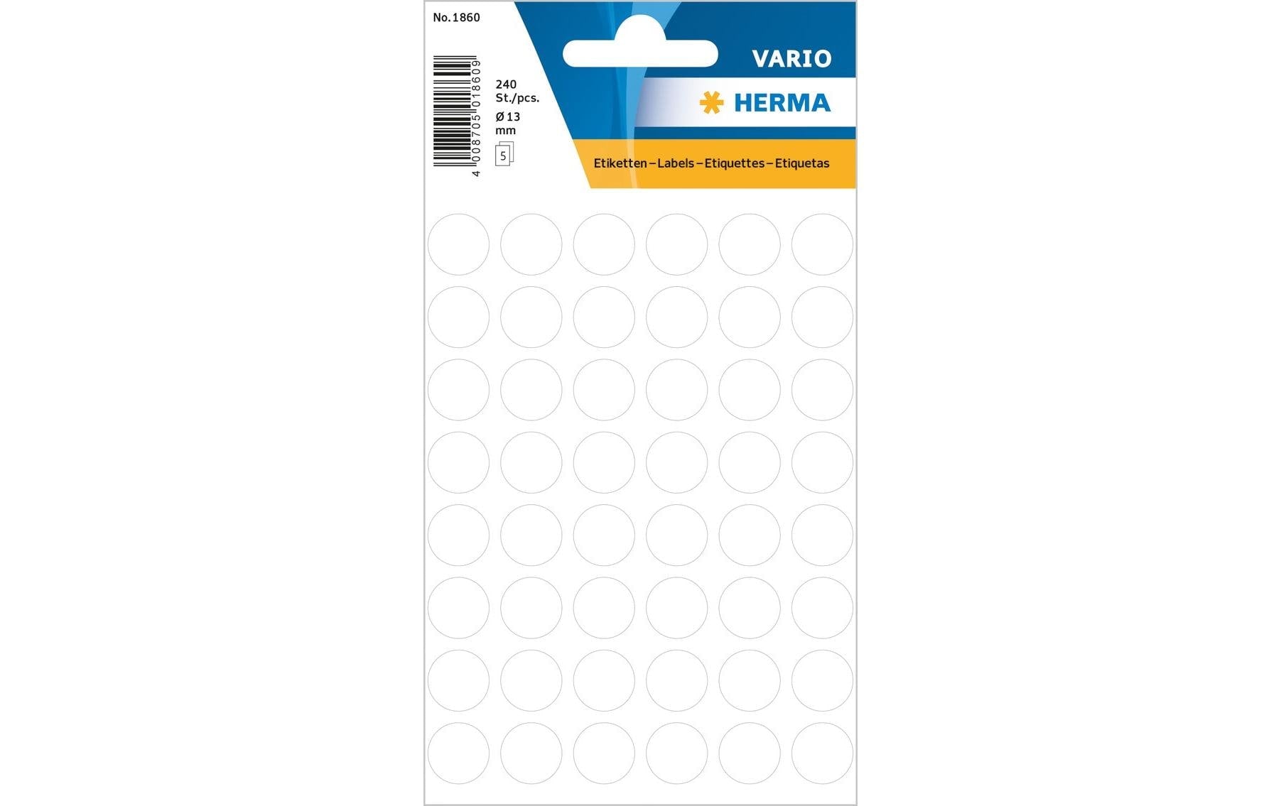 HERMA Vario Schuletiketten – Motiv Farbpunkte – Ø 13 mm, 240 Stk, 5 Bogen, Papier, permanent haftend