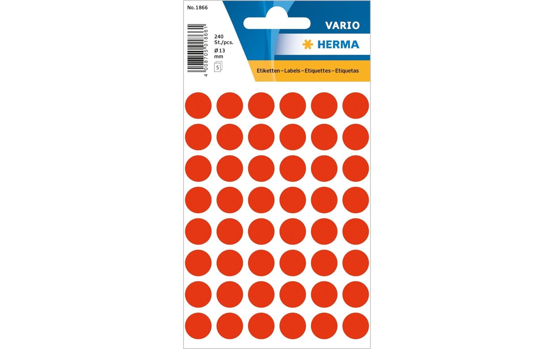 HERMA Vario Schuletiketten – Motiv Farbpunkte – Ø 13 mm, 240 Stk, 5 Bogen, Papier, permanent haftend