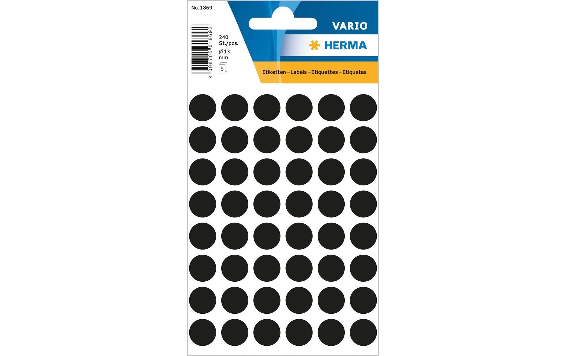 HERMA Vario Schuletiketten – Motiv Farbpunkte – Ø 13 mm, 240 Stk, 5 Bogen, Papier, permanent haftend
