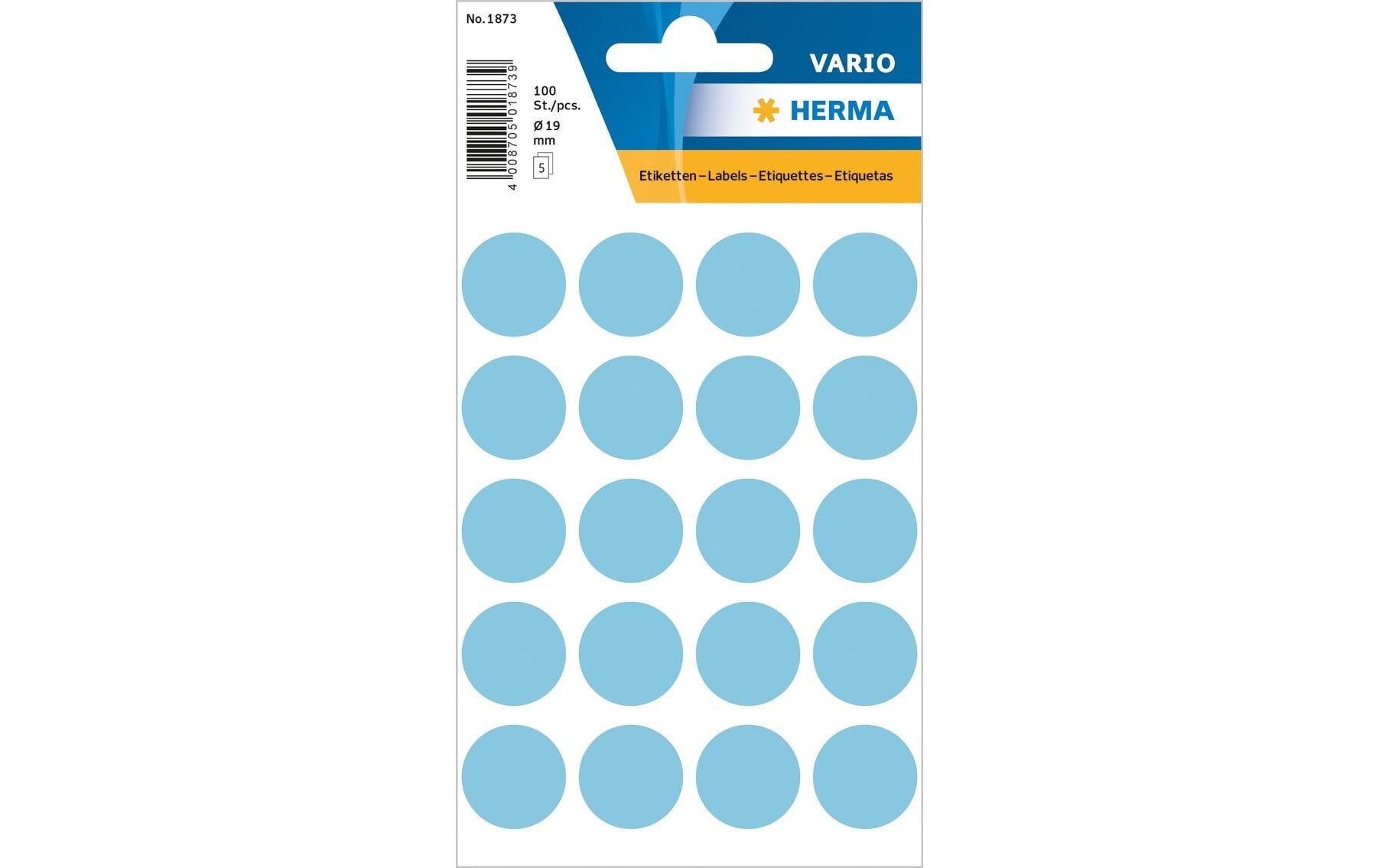 HERMA Vario Schuletiketten – Motiv Farbpunkte – Ø 19 mm, 100 Stk, 5 Bogen, Papier, permanent haftend