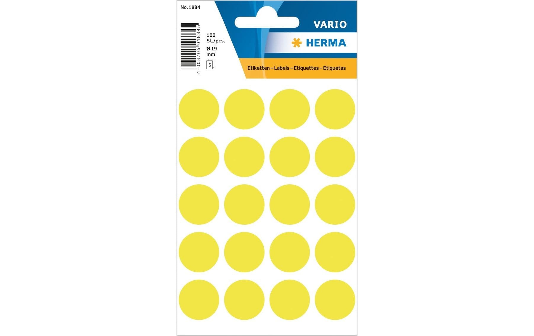 HERMA Vario Schmucketiketten – Motiv Farbpunkte – Papier, 100 Stk, 5 Bogen, Ø 19 mm