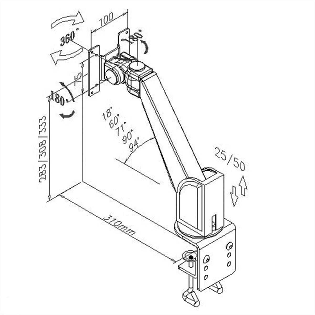 VALUE Monitorarm Tischhalterung – 1 Monitor – VESA 75×75/100×100 mm – bis 10 kg/Monitor – Kabelmanagement