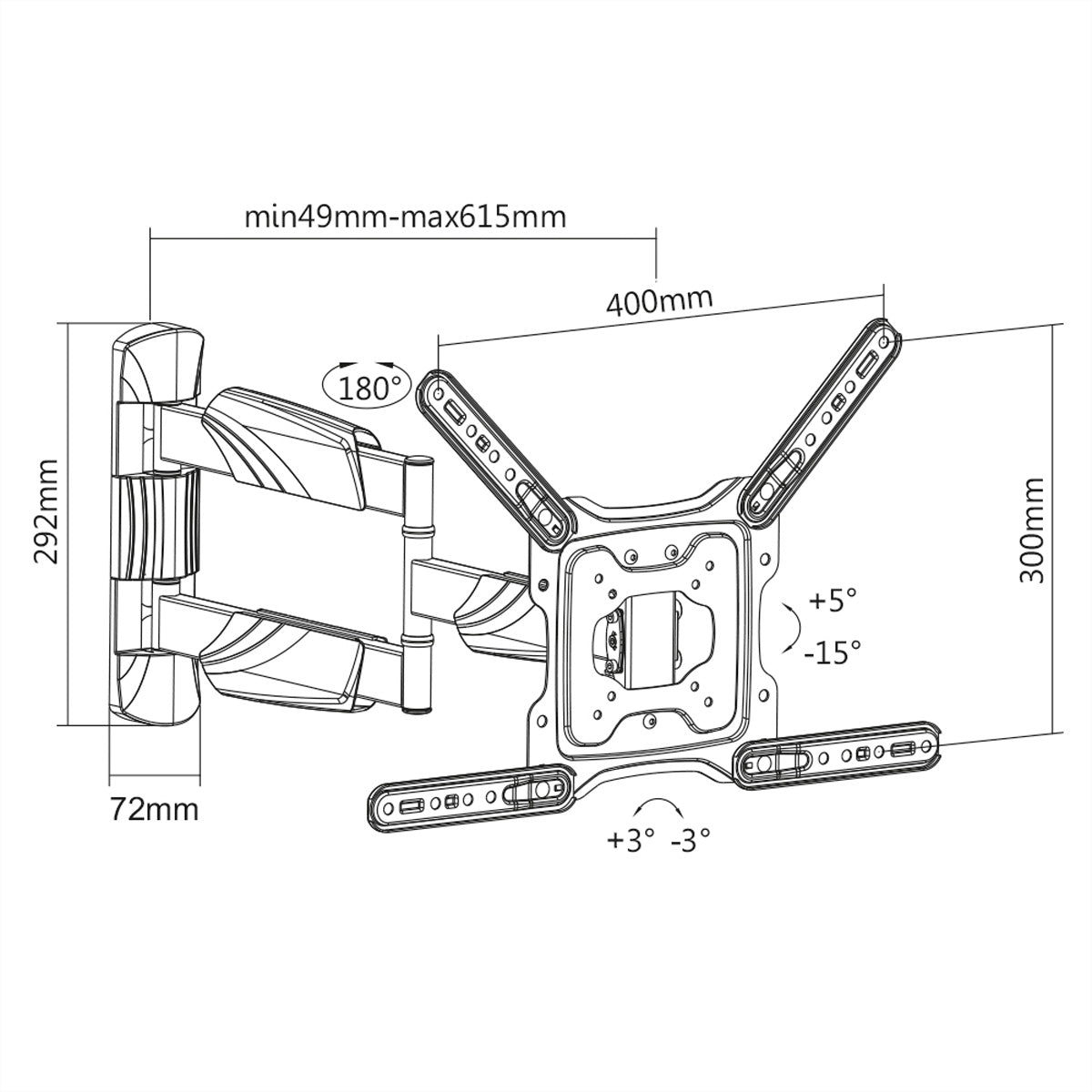 VALUE Wandhalterung – Vollbeweglich – VESA 200×200–400×400 – bis 35 kg, für Computermonitore – 17.99.1144
