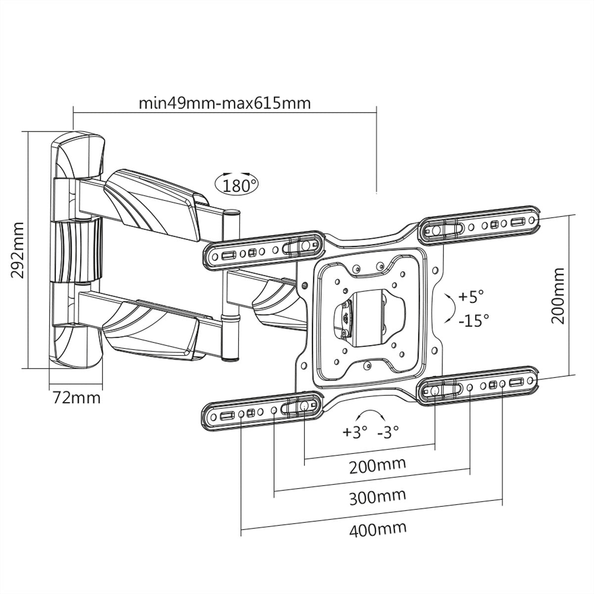 VALUE Wandhalterung – Vollbeweglich – VESA 200×200–400×400 – bis 35 kg, für Computermonitore – 17.99.1144