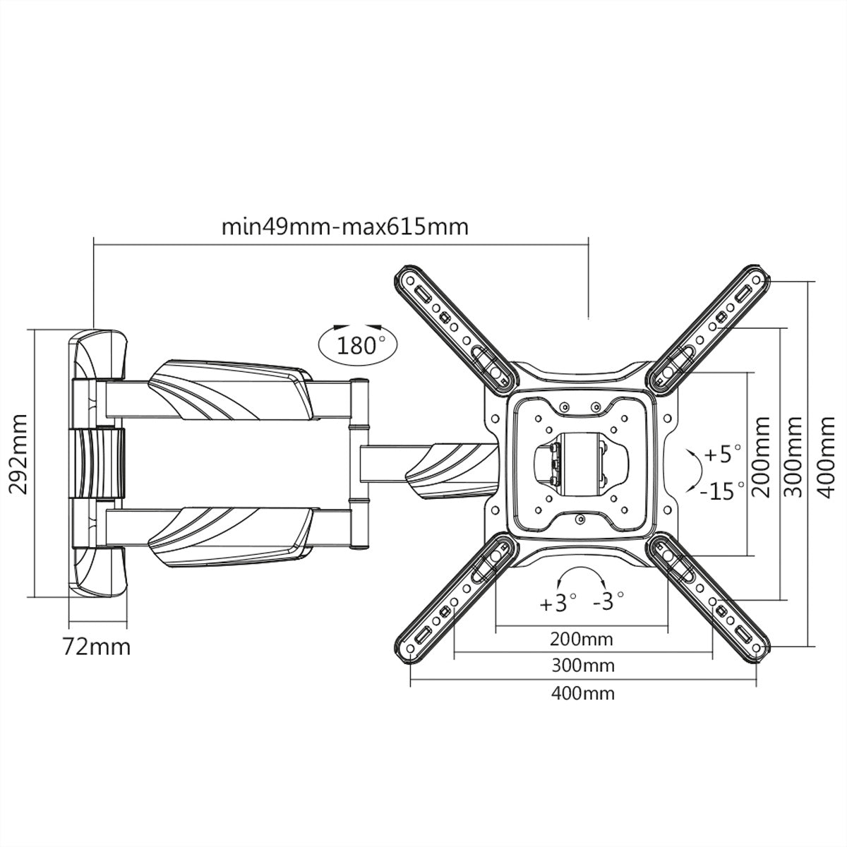 VALUE Wandhalterung – Vollbeweglich – VESA 200×200–400×400 – bis 35 kg, für Computermonitore – 17.99.1144