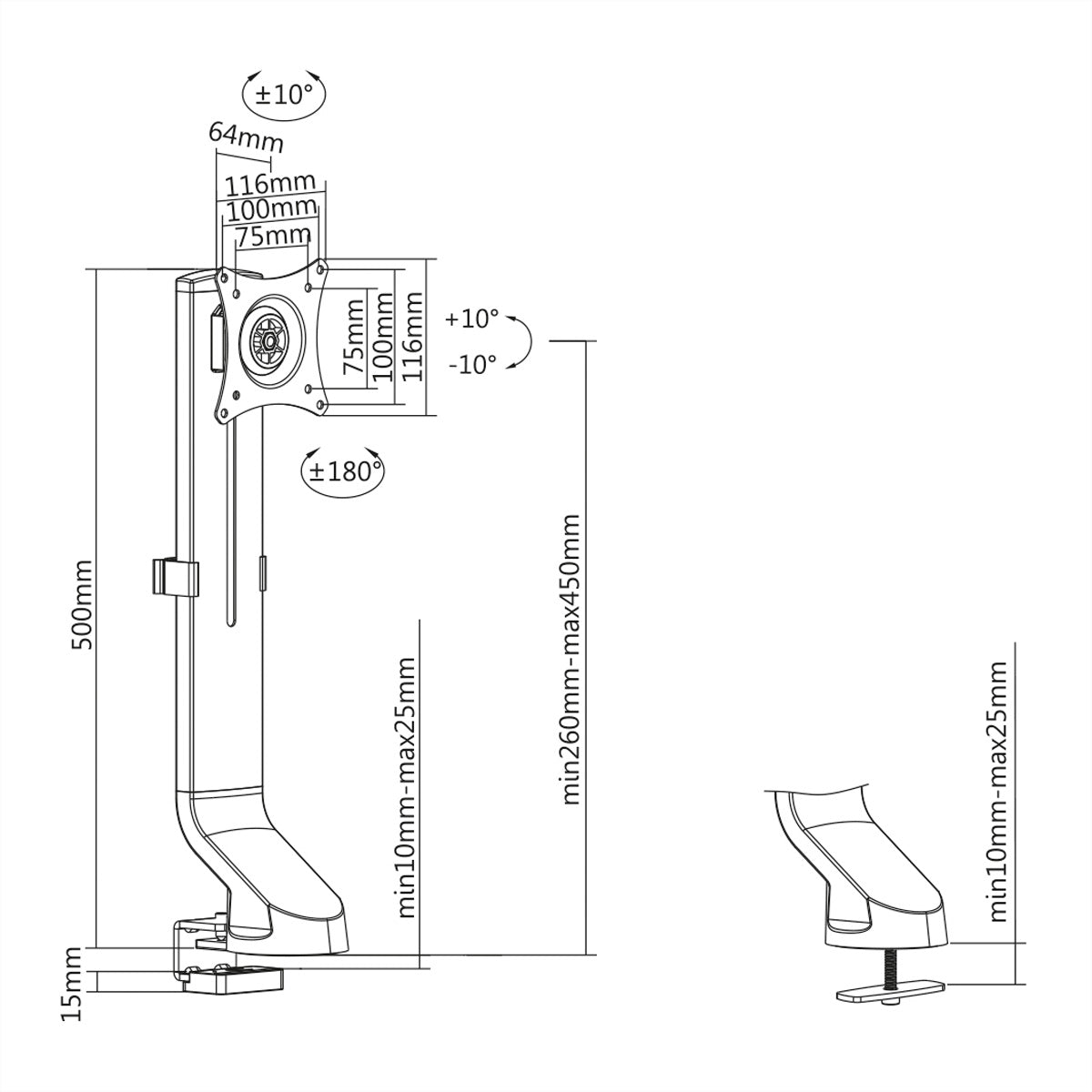 VALUE Monitorarm Tischhalterung – 17–32" – VESA 75×75/100×100 mm – bis 8 kg/Monitor – höhenverstellbar, Kabel