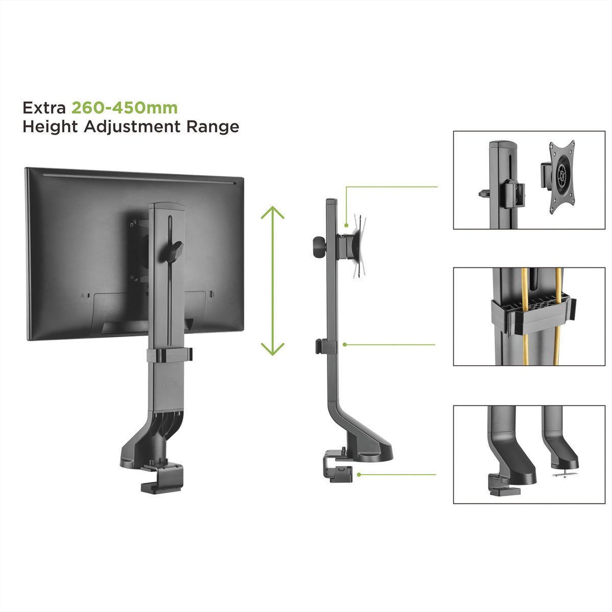VALUE Monitorarm Tischhalterung – 17–32" – VESA 75×75/100×100 mm – bis 8 kg/Monitor – höhenverstellbar, Kabel