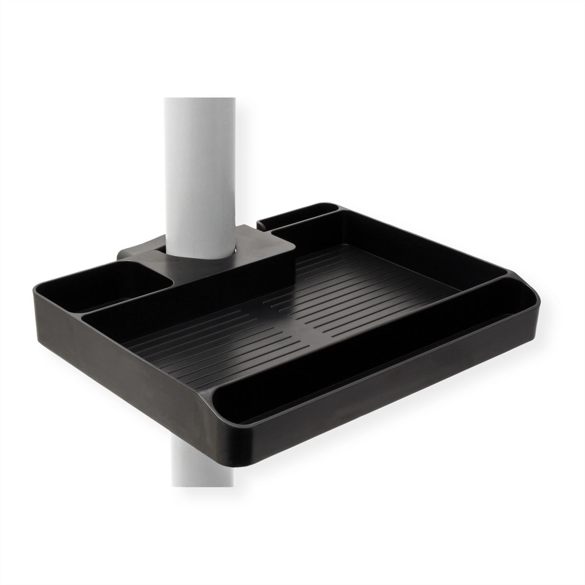 VALUE AV-Wandregal (Stangenmontage) – 1 Regal, bis 3 kg, Kabelmanagement – für Stangen 30–48 mm – Schwarz