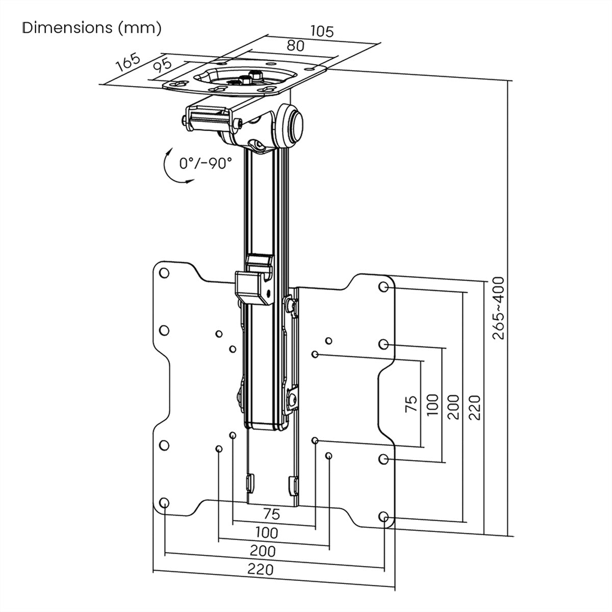 VALUE Deckenhalterung – Vollbeweglich – 17–37″ – VESA 75×75–200×200 – bis 20 kg, für 1 Display – 17.99.1186