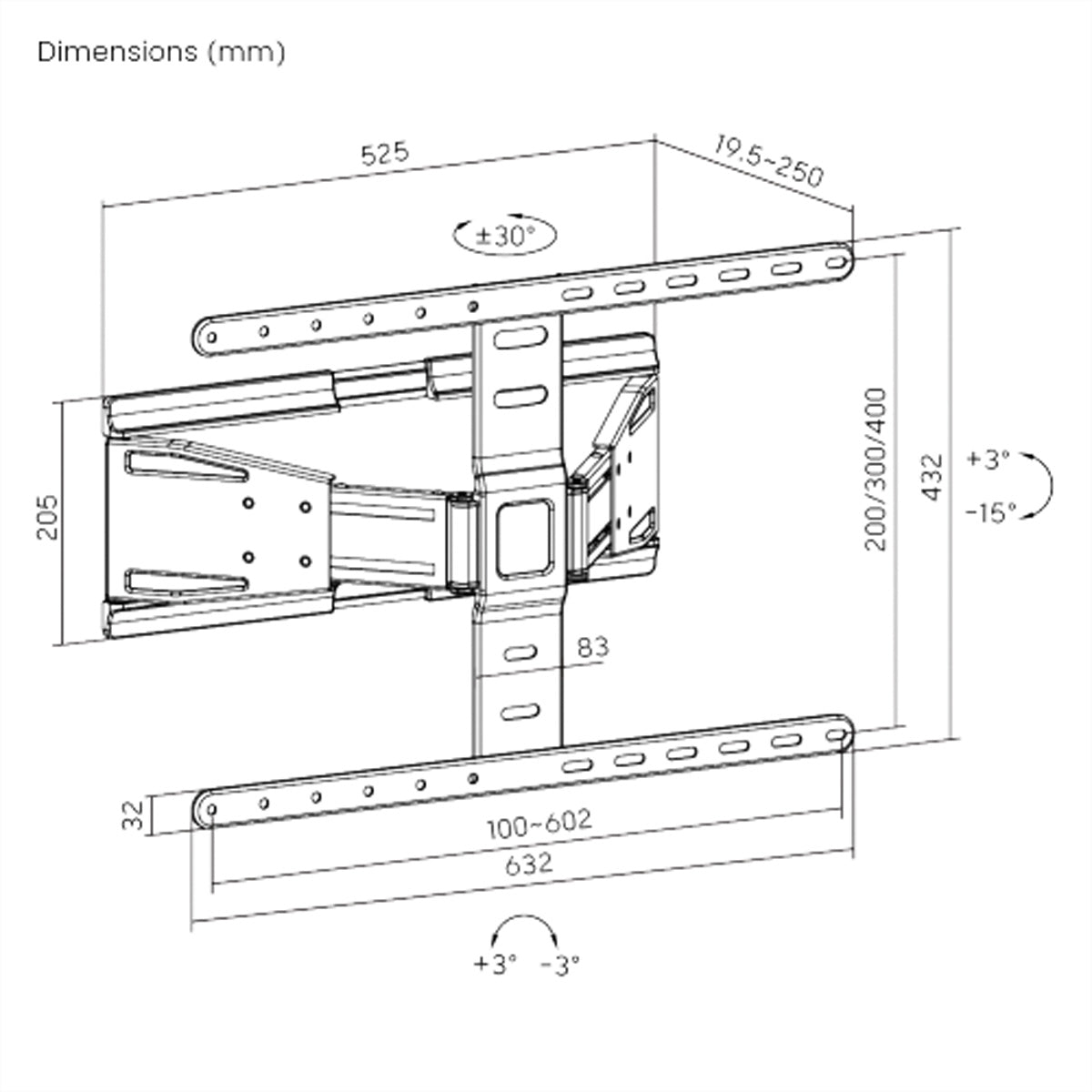 VALUE Wandhalterung – Vollbeweglich – 43–90" – VESA 100×200–600×400 – bis 50 kg, für Monitore – 17.99.1188