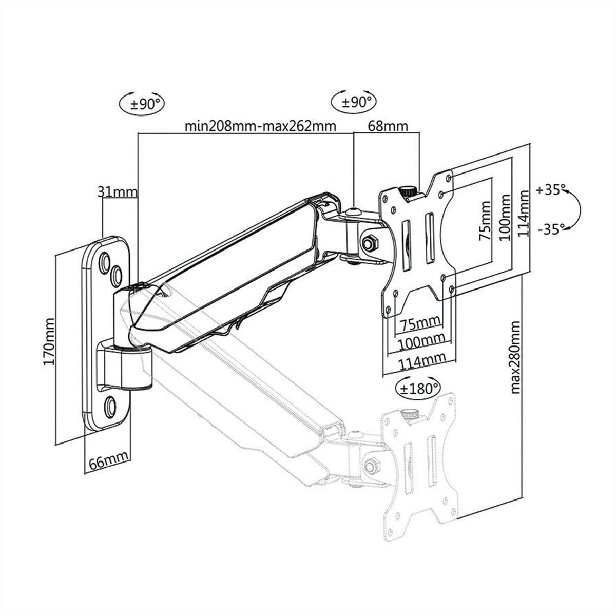 VALUE Wandhalterung – Vollbeweglich – VESA 75×75–100×100 – bis 8 kg, für Monitore – 17.99.1190