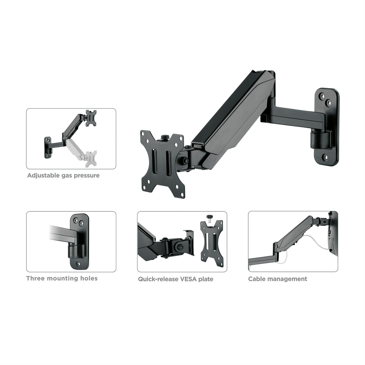 VALUE Wandhalterung – Vollbeweglich – VESA 75×75–100×100 – bis 8 kg, Höhenverstellbar, für Monitore – 799018