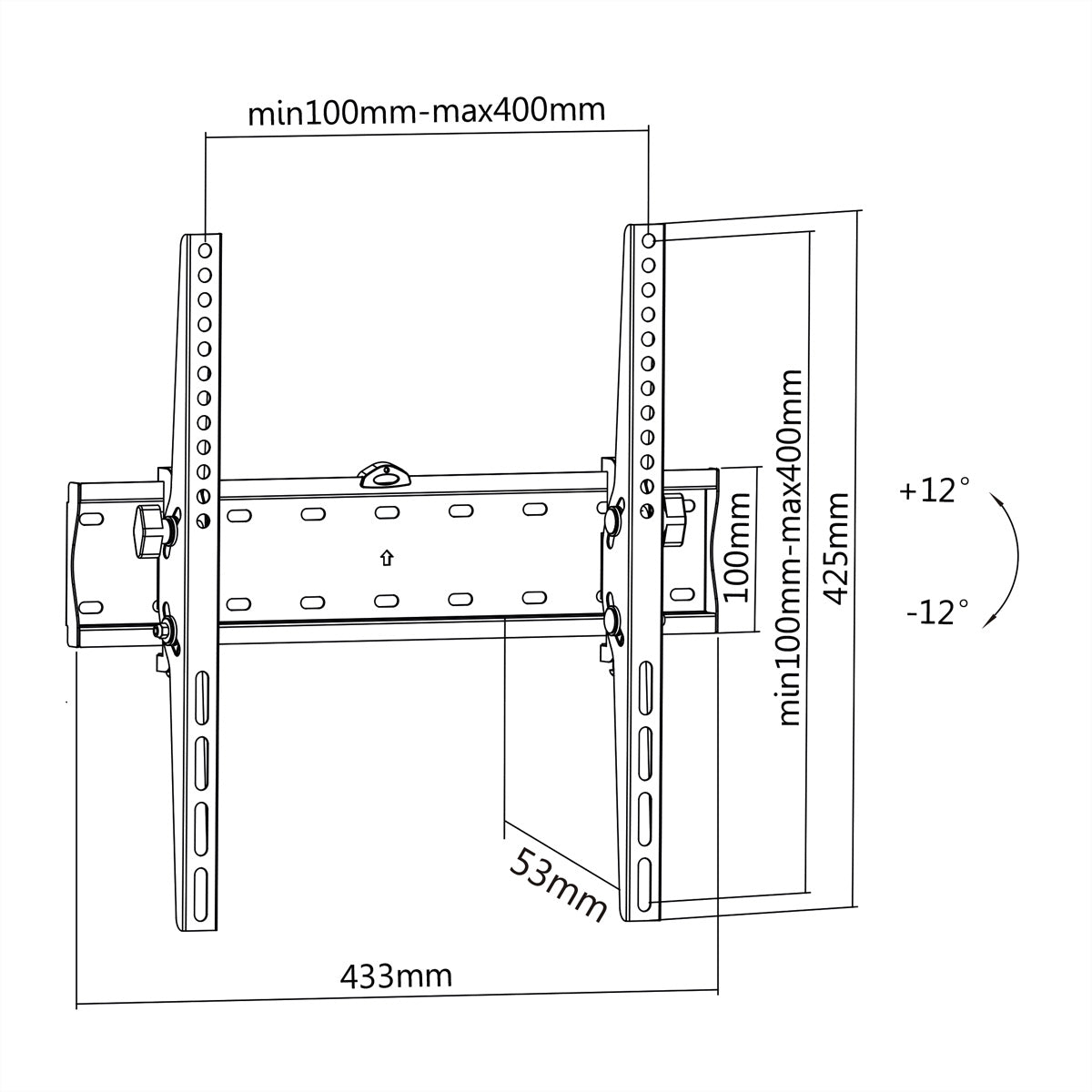 VALUE Wandhalterung – Neigbar – 32–55" – VESA 200×200–400×400 – bis 40 kg, Höhenverstellbar – Schwarz