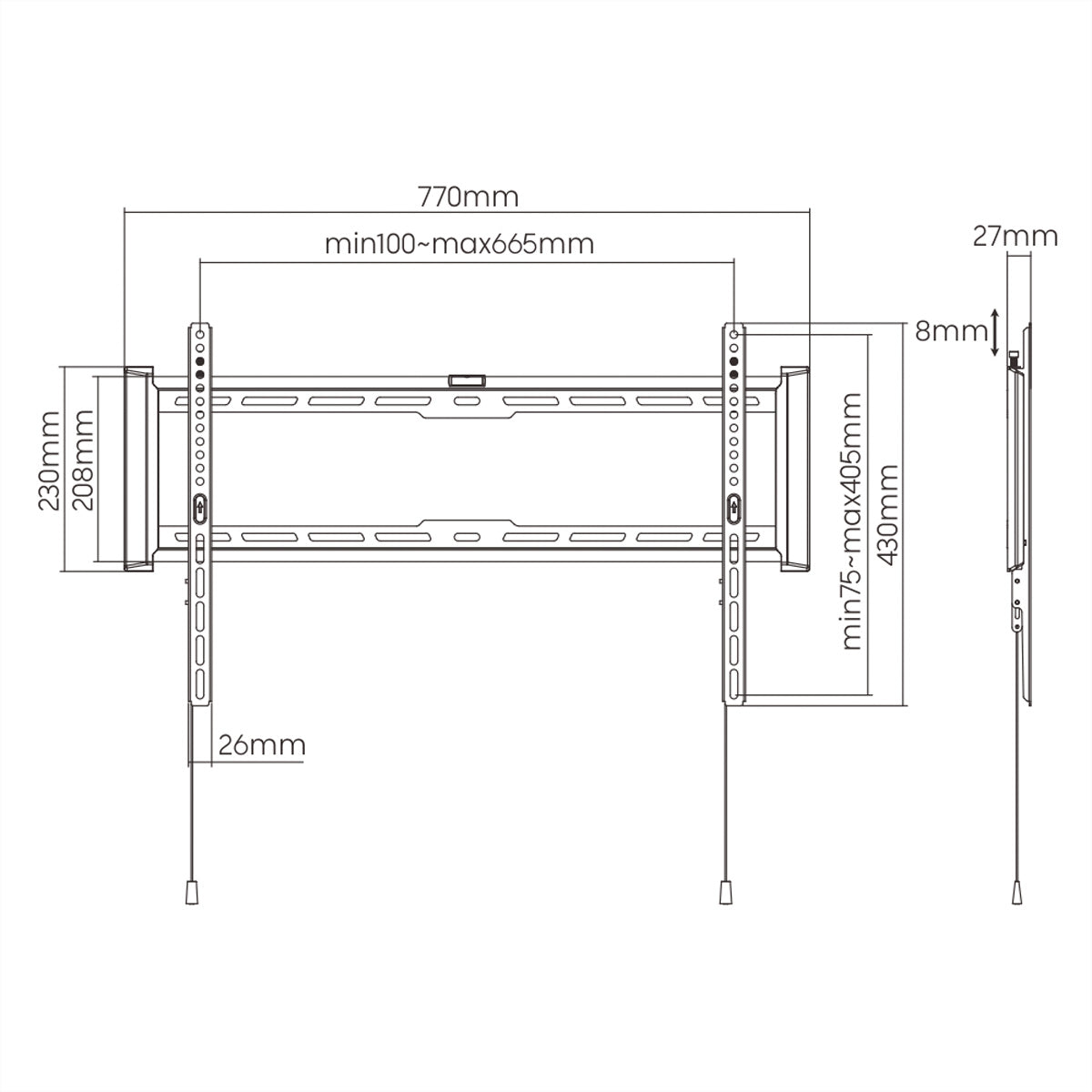 VALUE Wandhalterung – Fix – 37–80" – VESA 200×200–600×400 – bis 75 kg – Schwarz