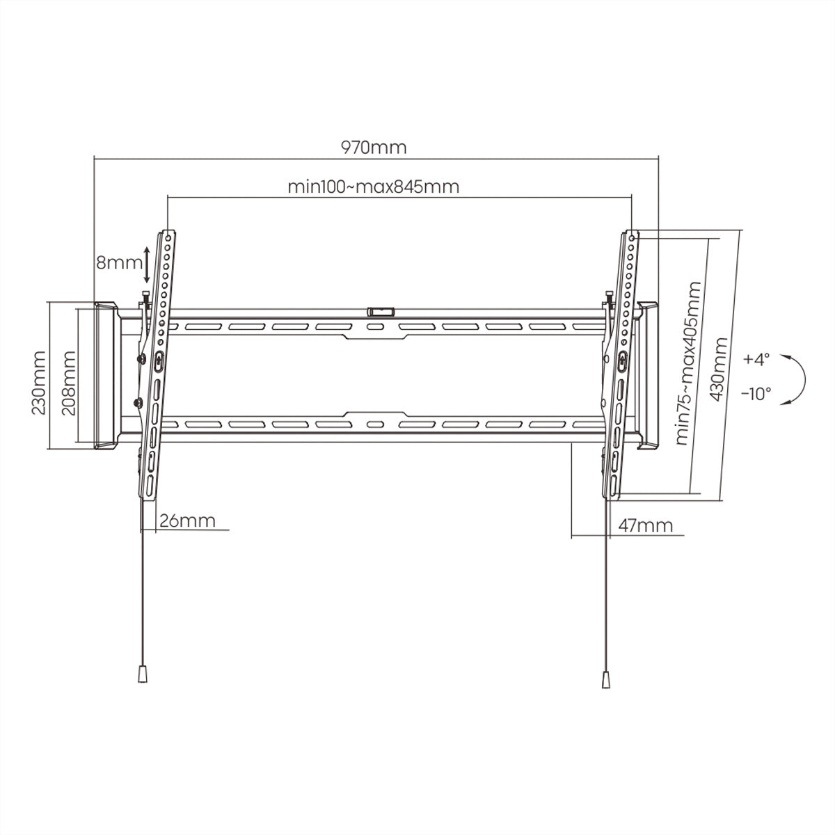 VALUE Wandhalterung – Neigbar – 43–90" – VESA 200×200–800×400 – bis 75 kg – Schwarz