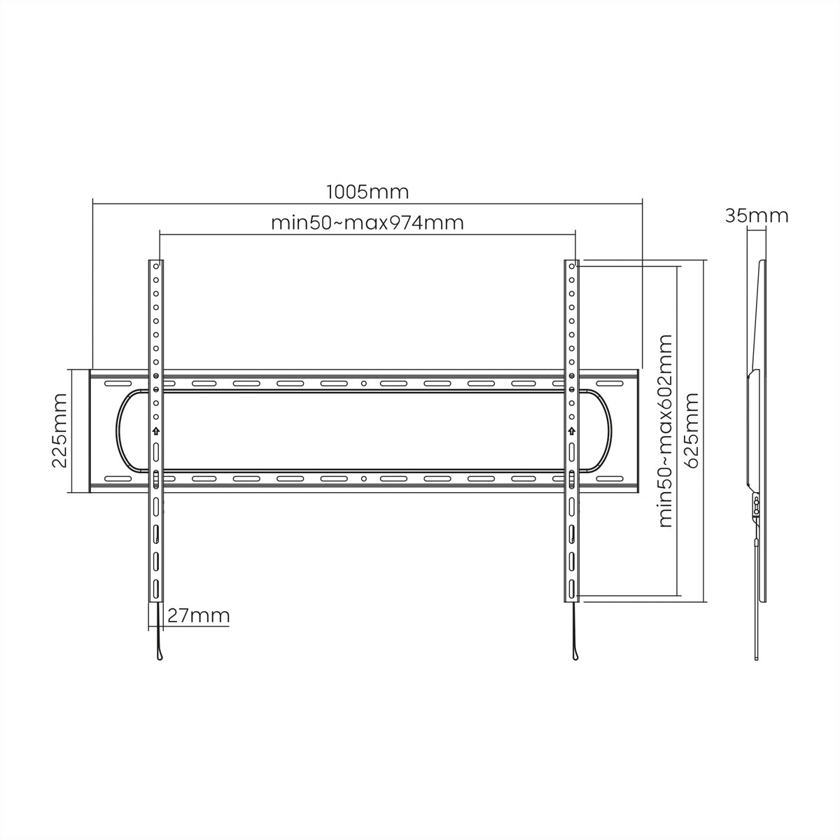 VALUE Wandhalterung – Neigbar – 60–120" – VESA 75×75–900×600 – bis 120 kg, Höhenverstellbar – Schwarz
