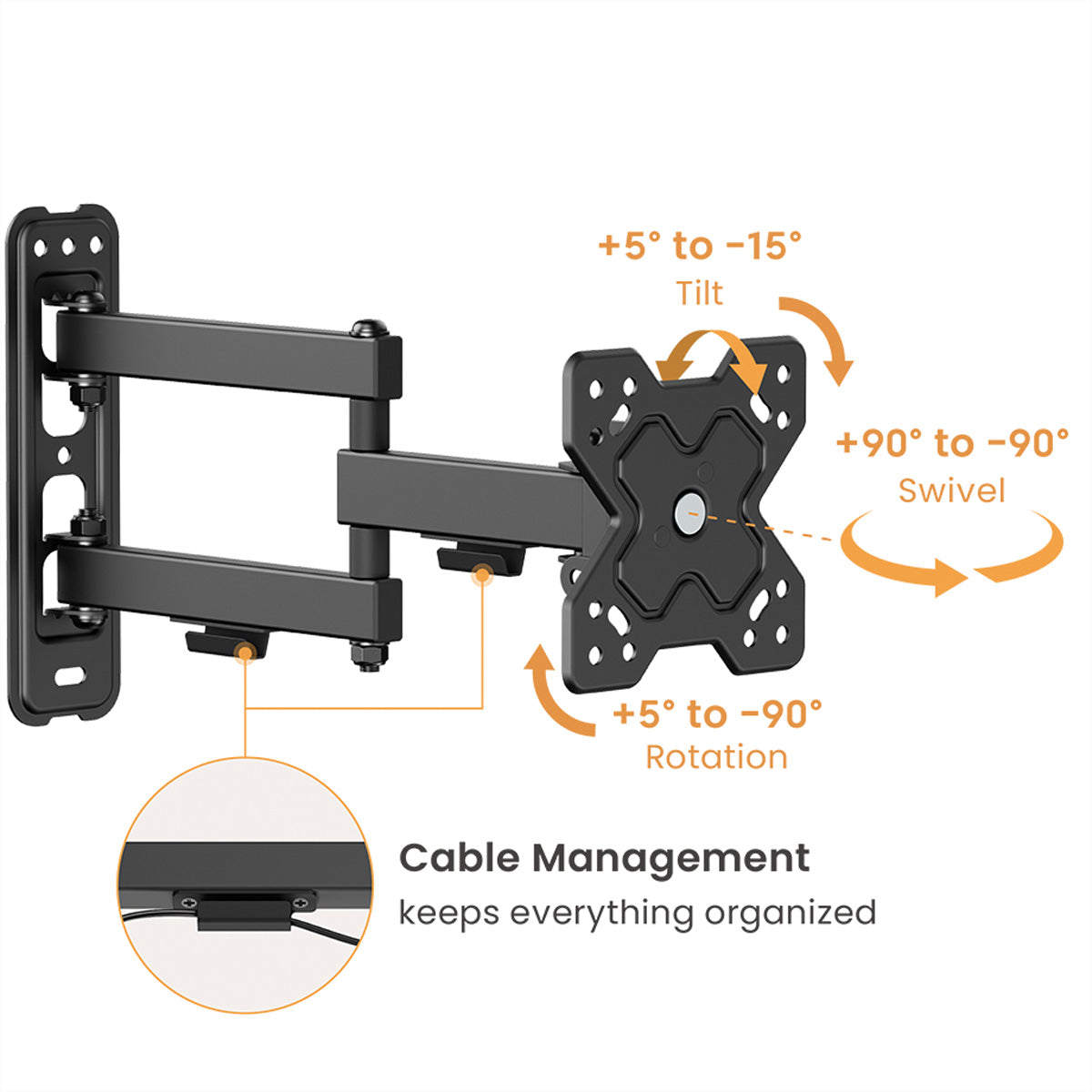 VALUE Wandhalterung – Vollbeweglich – 13–32" – VESA 75×75–100×100 – bis 20 kg, für TVs – Schwarz