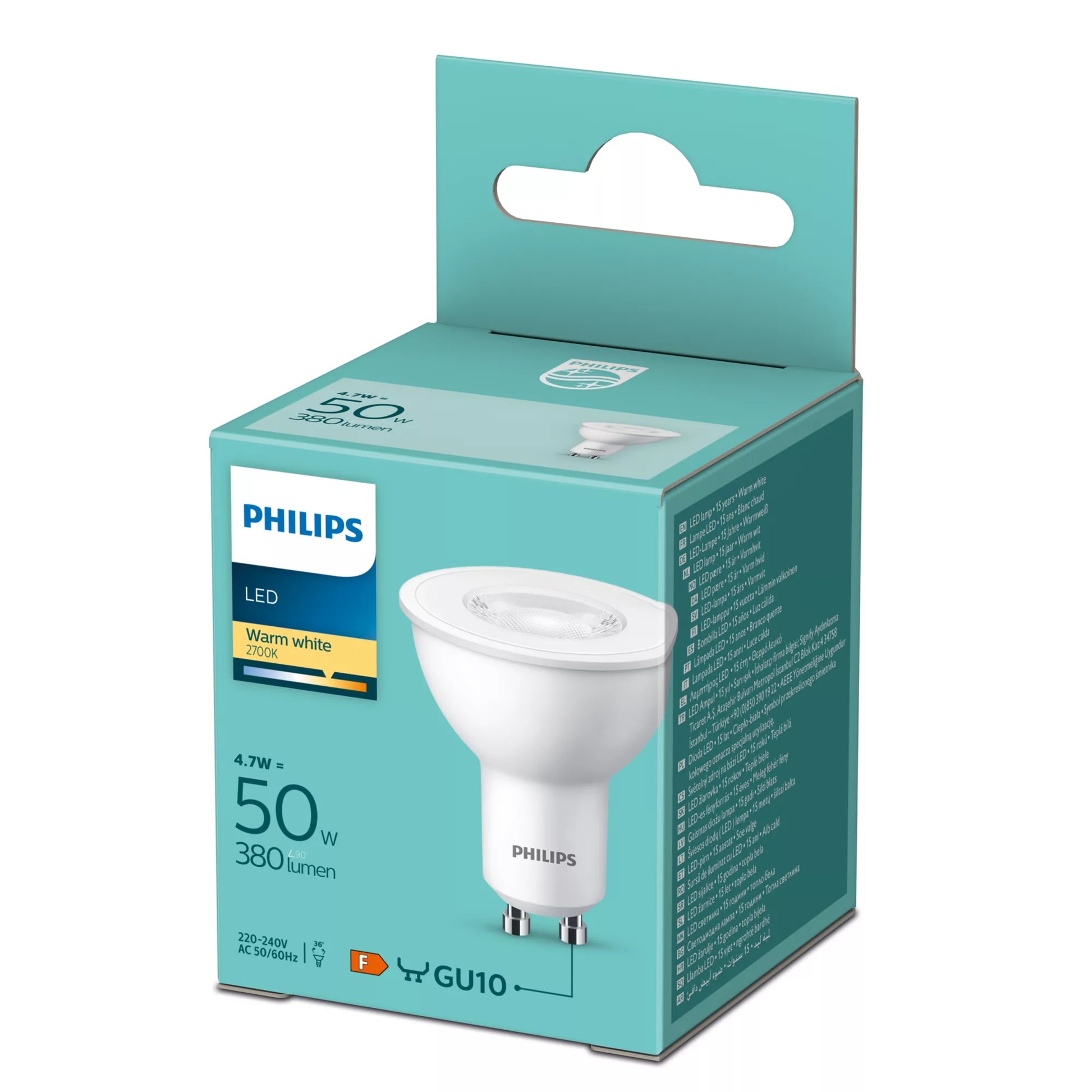 Philips by Signify Philips LED-Reflektor GU10 – Warmweiss 2700 K, 380 lm, 4,7 W, 36° – 1 Stk., Transparent