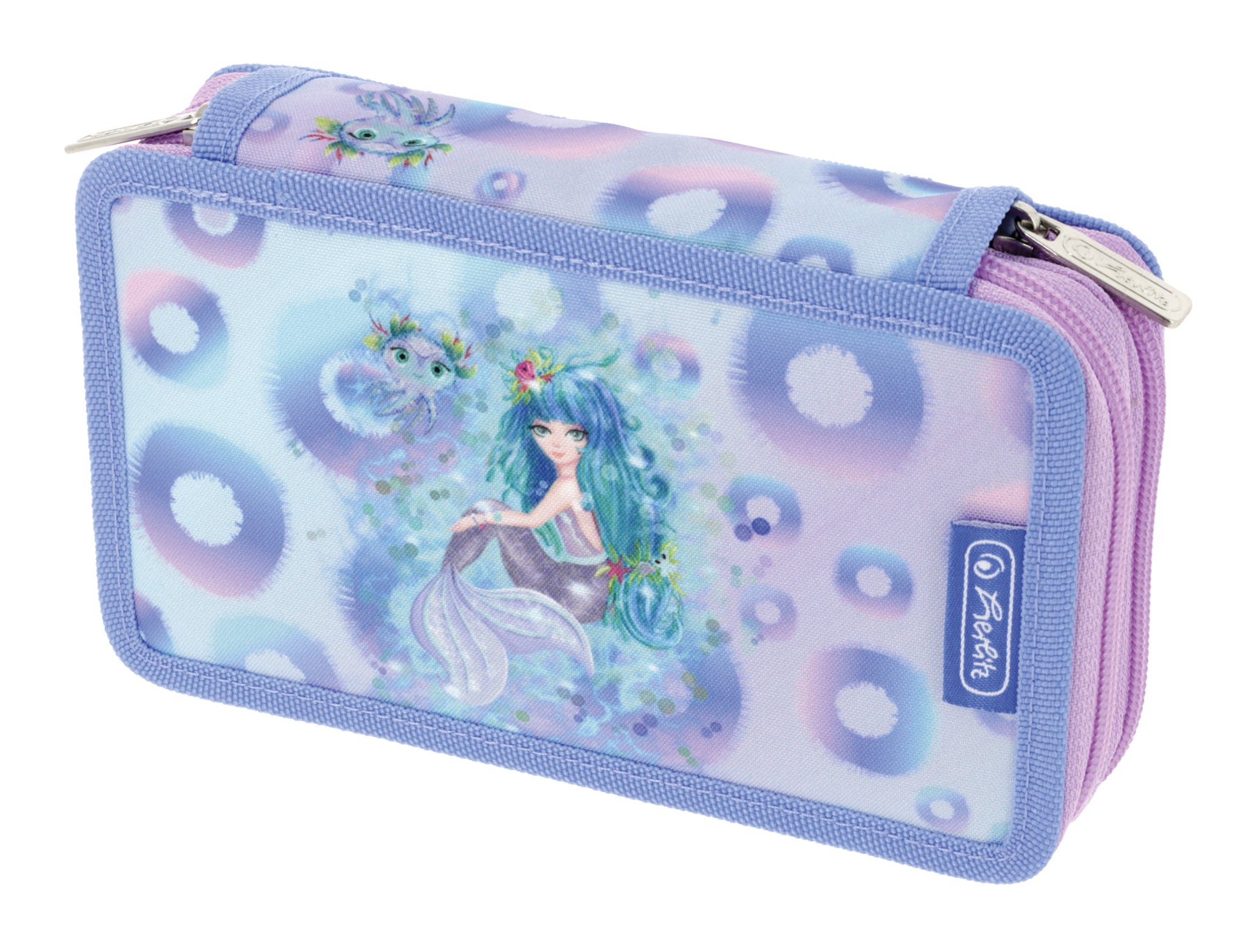 Herlitz Mystic Mermaid – Schüleretui, 2 Klappen, gefüllt (23-teilig), Blau/Pink, 19,3 × 5 × 11,5 cm