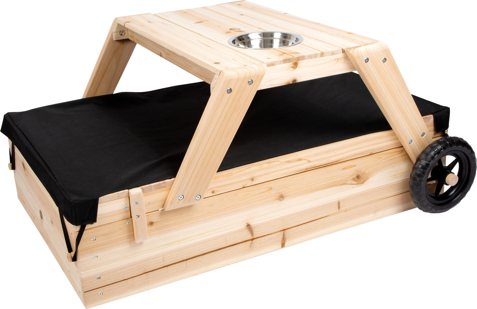 Small foot Sandkasten – mit integrierten Bänken – 176 × 46 × 81 cm – ab 2 J. – Holz, Stoff, Kunststoff